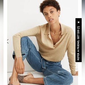 Madewell Polo Merino Wool Sweater Small Beige